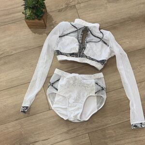 LA Designs White & Gray Velvet Two-Piece Dance Costume | Adult XS